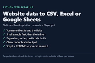 do python web scraping and data scraping to excel, CSV or google sheets