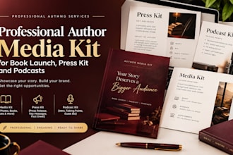 design a professional author media kit for book launch, press kit and podcasts