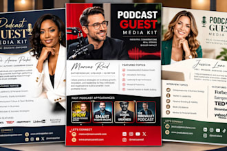 design a professional podcast guest media kit for executives and speakers, flyer