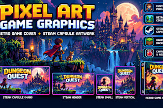 create pixel art game graphics retro game cover pixel game steam capsule