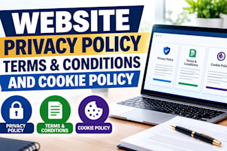 draft a website privacy policy, terms and conditions, and cookie policy