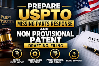 prepare uspto missing part response and non provisional patent drafting, filing