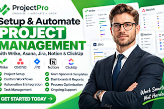 setup wrike, asana automations, jira, notion clickup wrike project management