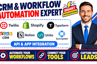 integrate twillio, shopify, typrform, zoho CRM, notion, unito, syncspider