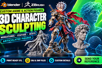 sculpt 3d anime action figure miniature statue bust articulated stl for printing