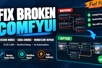 fix comfyui workflows, train flux lora, build ai influencer, setup runpod cloud