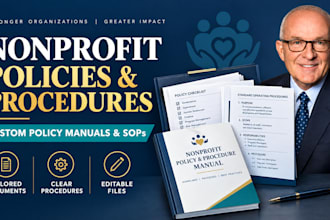write nonprofit policies and procedures manual, sops and organizational policies