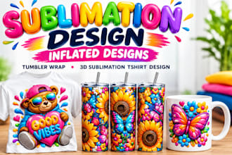 do sublimation design,inflated designs,tumbler wrap,3d sublimation tshirt design