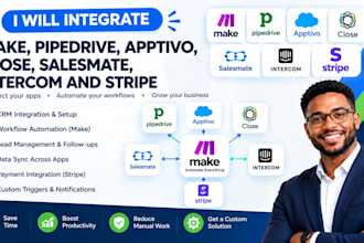 integrate make, pipedrive, apptivo, close, salesmate, intercom, stripe