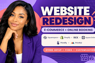 redesign squarespace printify printfu shopify wix square online booking website