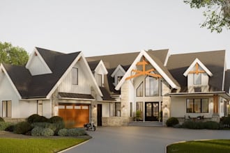 visualize farmhouse design,3d traditional ranch home,building rear extension,cgi