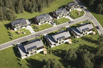 visualize modern suburban residential complex,real estate townhouse,3d rendering