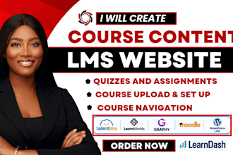 create course content on talentlms, learnworld, moodle, wordpress lms and graphy