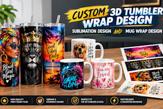 design custom 3d tumbler wrap design, sublimation design and mug wrap design