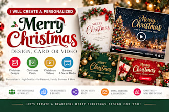 create a personalized merry christmas design, card or video