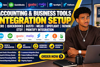 xero or quickbooks setup gusto melio spotlight fathom etsy printify integration