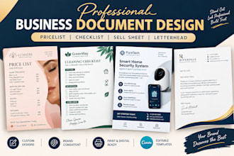 design pricelist, checklist, sell sheet and letterhead for businesses