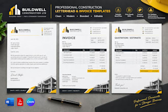design construction company letterhead invoice templates for building contractor