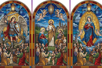design custom stained glass art, religious, fantasy and character windows