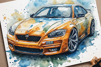 do a car watercolor portrait from your photo