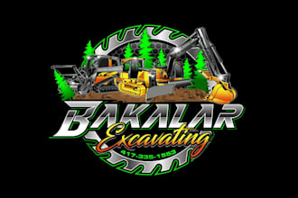 design creative excavator, skid steer and forestry mulching logo