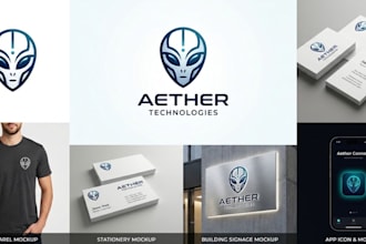 design modern alien head logo with mockups