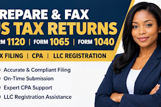 prepare and fax form 1120 1065 1040 US tax return filling CPA llc register