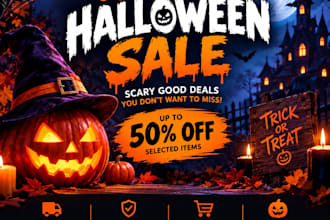 design halloween sales banner, flyer, poster for ads, email, social media