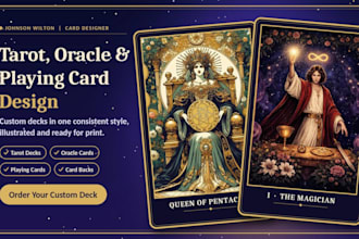 design tarot card deck, oracle cards, playing cards, poker deck and card back