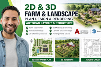 design 2d 3d farm master landscape plan rendering and autocad layout structure