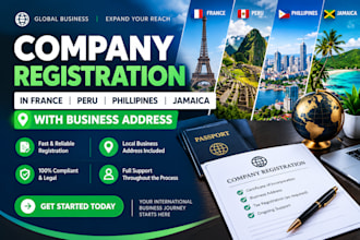company registration in france, peru, phillipines, jamaica with business address