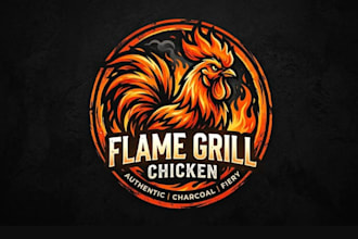design creative chicken and flame grill logo design