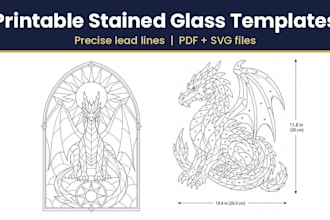 create custom stained glass window pattern design, printable template, lead line