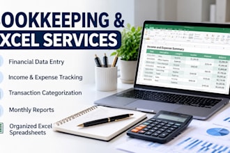 do bookkeeping, data entry, and organize financial records in excel