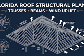 florida roof plans, truss analysis, beam sizing, wind uplift and permit drawings