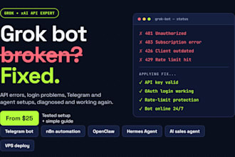 fix grok bot, grok api error xai api oauth telegram bot openclaw sales agent n8n