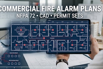design commercial fire alarm plans, nfpa 72 permit drawings and cad layouts