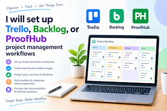 set up trello, backlog, or proofhub project management workflows