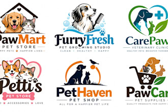 design a professional pet shop, animal grooming, veterinary pet store logo