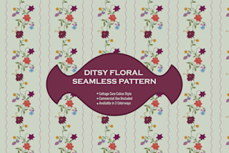 design a seamless ditsy floral pattern or cottagecore calico print