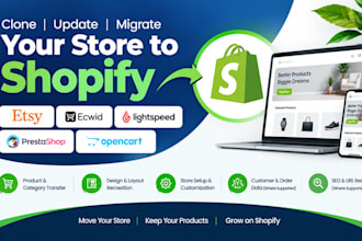 clone update migrate etsy ecwid lightspeed prestashop opencart to shopify store