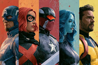 colorful art portrait and superhero portrait
