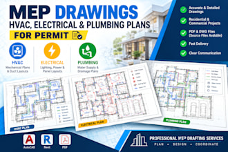 create mep drawings, hvac, electrical and plumbing plans for permit