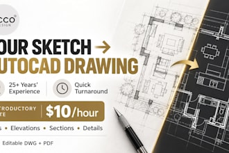 draw professional 2d autocad drawings from your sketches