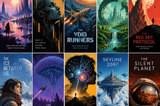 design cinematic sci fi book covers with space and alien worlds