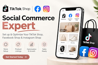 setup tiktok shop, facebook shop, instagram shop and shopify dropshipping store