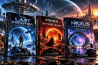 illustrate futuristic book covers for science fiction authors