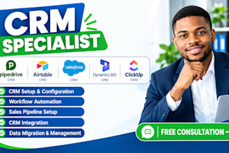 setup pipedrive crm, airtable crm, salesforce crm, dynamic 365, clickup crm