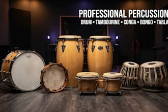 record percussion drum, tambourine, conga, bongo, tabla for your song