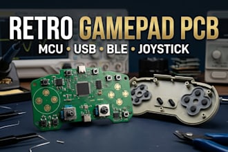 design retro gamepad, gaming controller mcu pcb usb hid usb ble joystick circuit